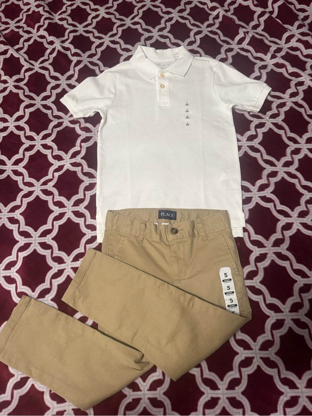The Children's Place White Polo & Tan Chino Pants Set